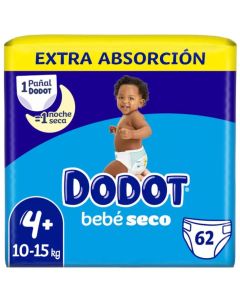 Dodot Bebé Seco Pañales Talla 4+, 10-15kg 62 uds