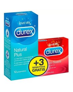 Durex Preservativos Natural Plus Easy On 12 uds + 3 Preservativos Sensitivo Confort Gratis