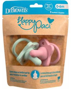 Dr Brown's HappyPaci Chupete Todo Silicona 2 uds Rosa y Verde